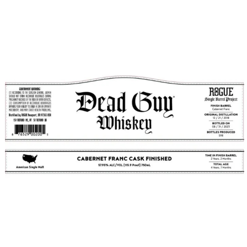 Rogue Spirits Single Barrel Project Cabernet Franc Cask Finished Dead Guy Whisky